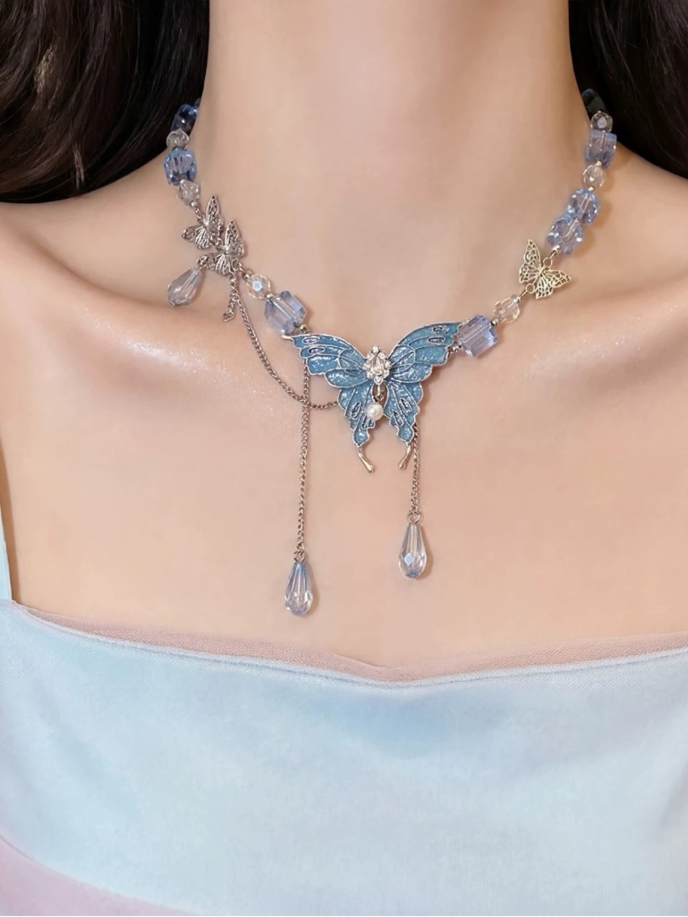 Blue Butterfly Crystal Necklace